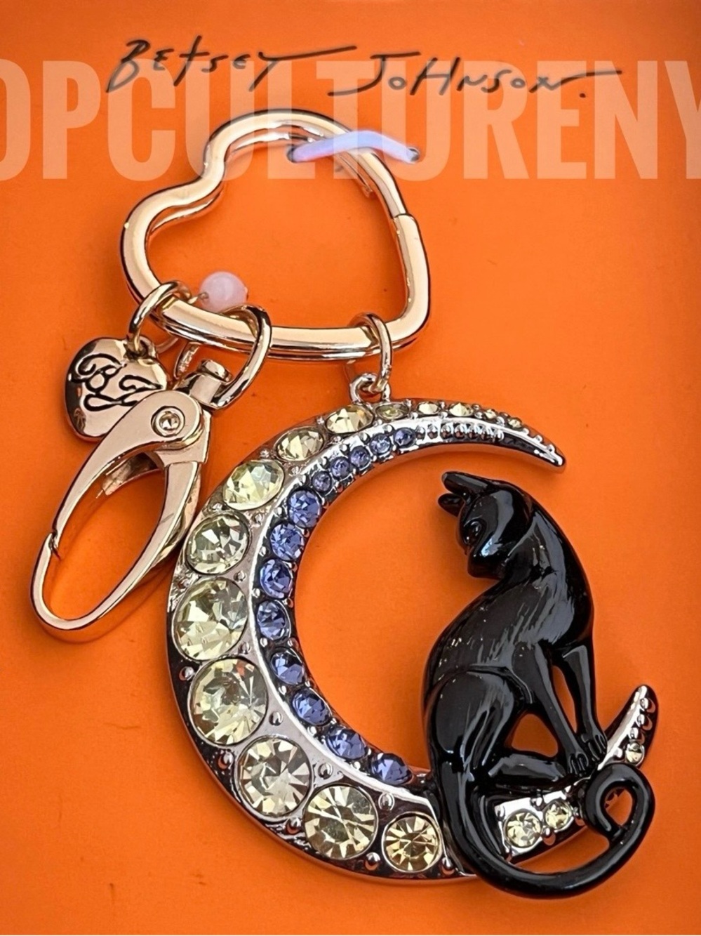 Betsey Johnson Black Cat Moon Keychain Charm - Gold Accents